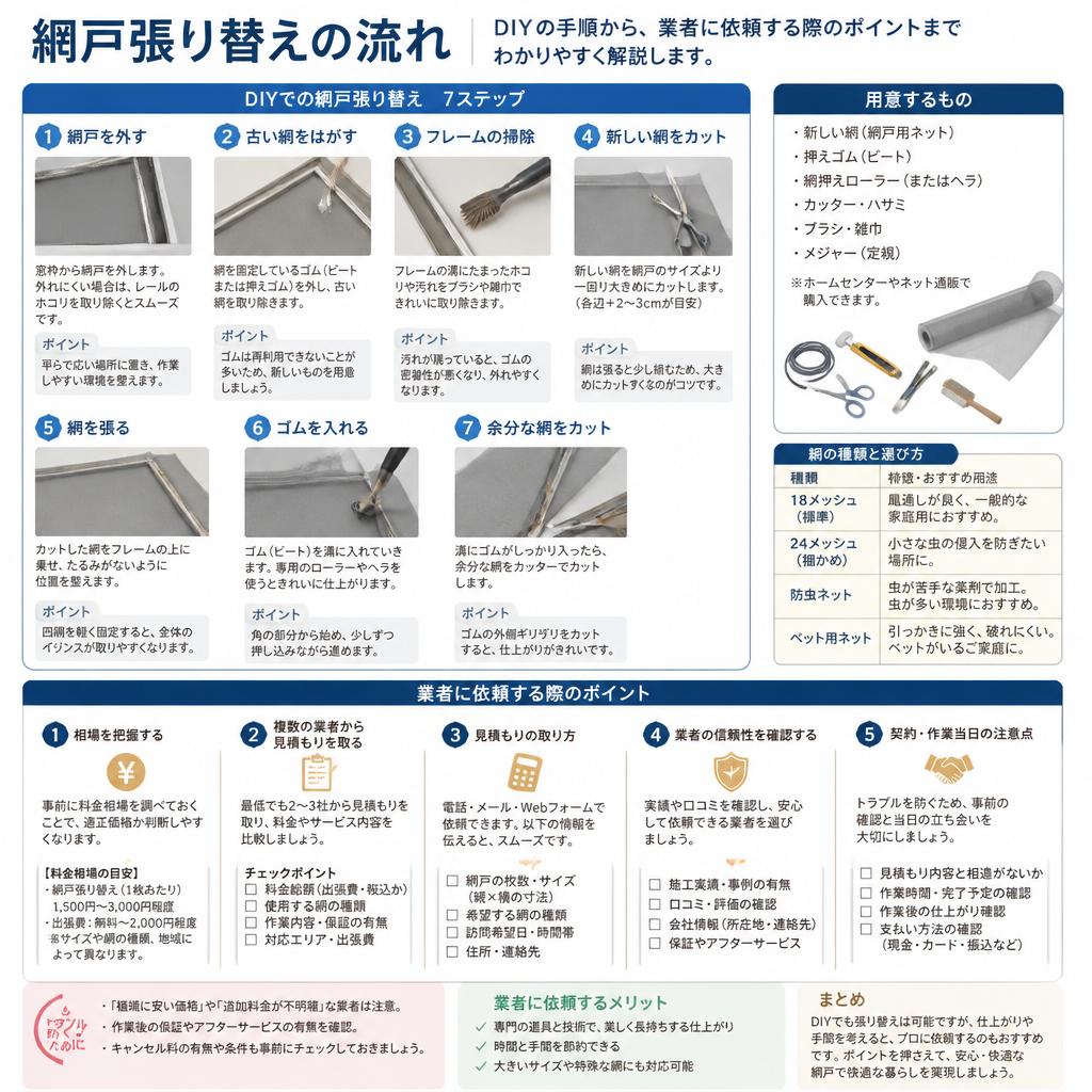 3. 網戸張り替えのプロセス